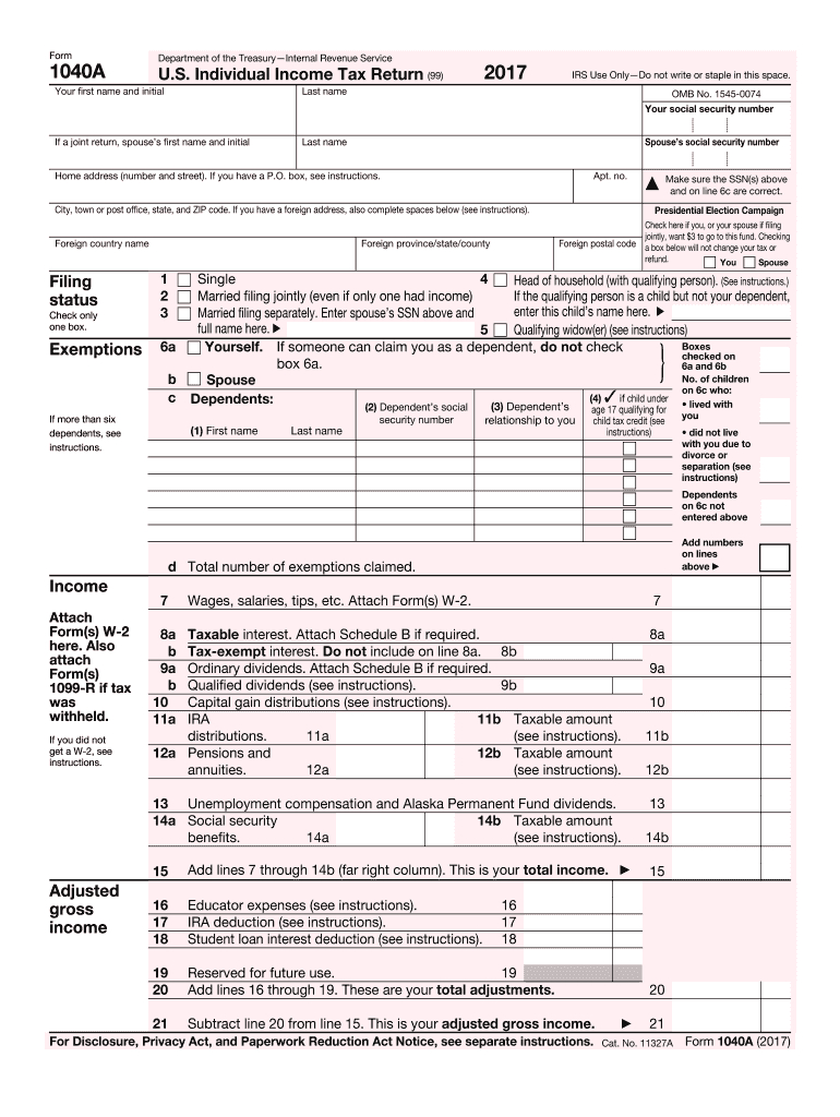 1040A Printable Form - Fill Out And Sign Printable Pdf Template | Signnow-Blank 2021 1040 Form