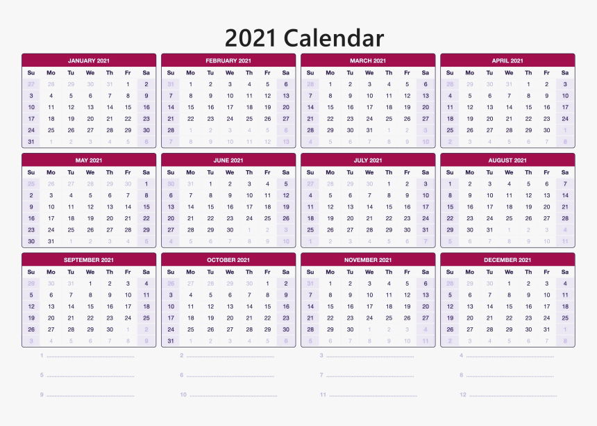 12 Month 2021 Calendar Images | Calendar 2021-2021 Free 12 Month Printable Monthly Calendar With Holidays
