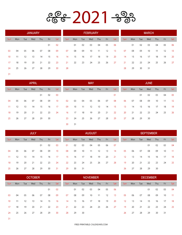 12 Month Colorful Calendar For 2021 - Free Printable Calendars-Printable 2021 Monthly Calendar 81/2 X 11 Inches