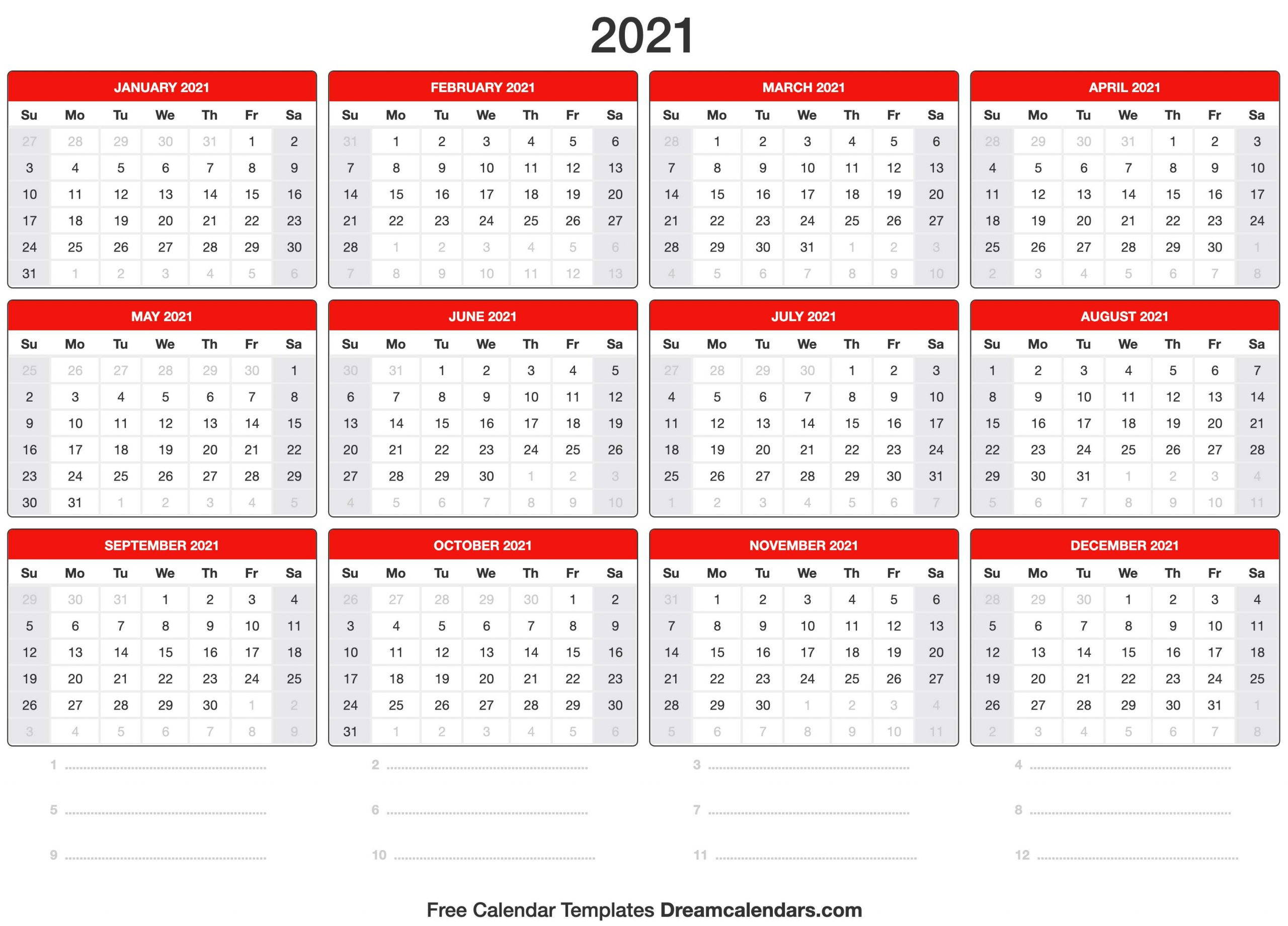 2 Page Calendar 2021 With Lines Free Printable | Printable-2 Page Calendar Printables 2021