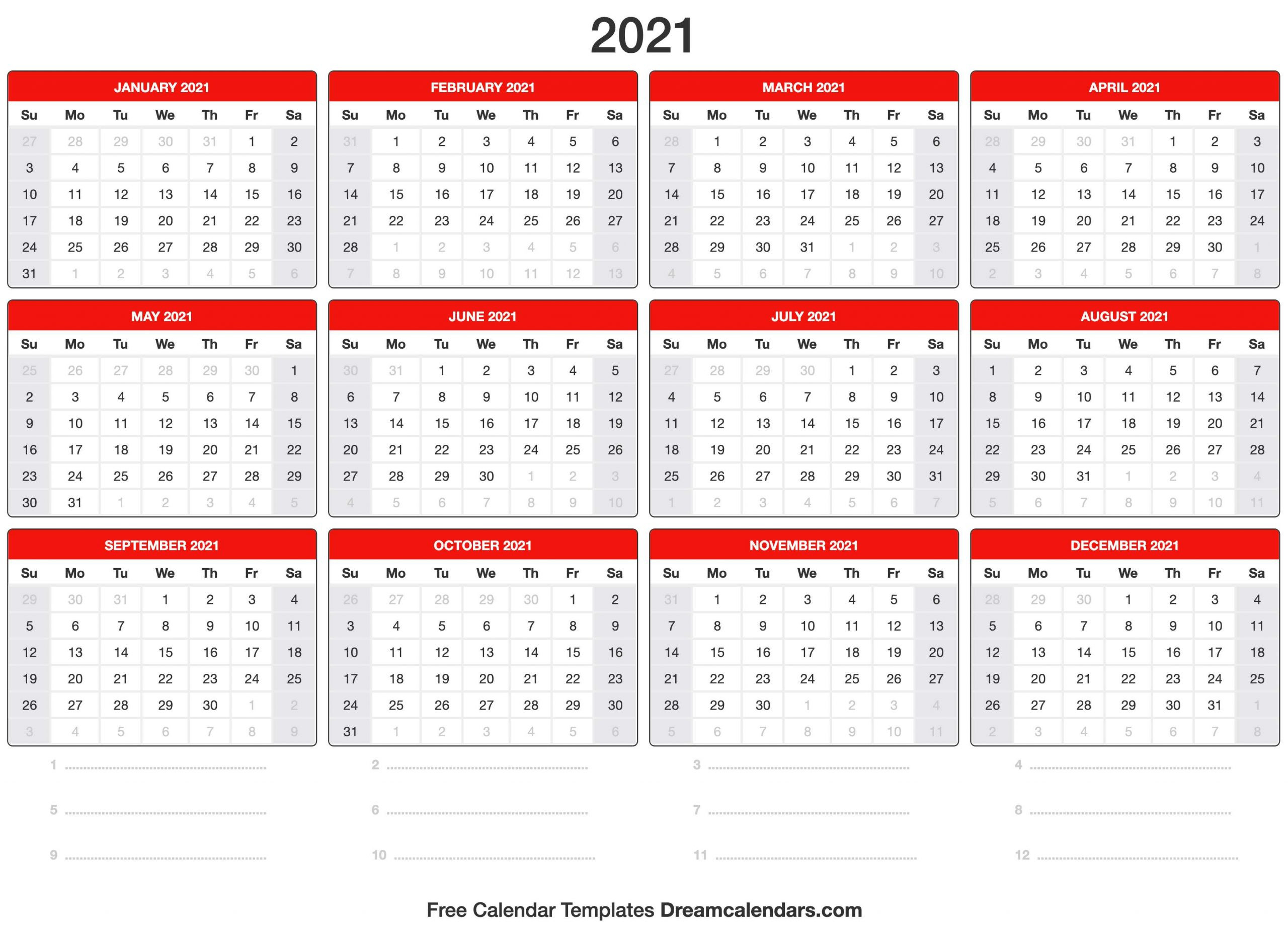 2 Page Calendar 2021 With Lines Free Printable | Printable-Calendar Printable 2021 Two Page