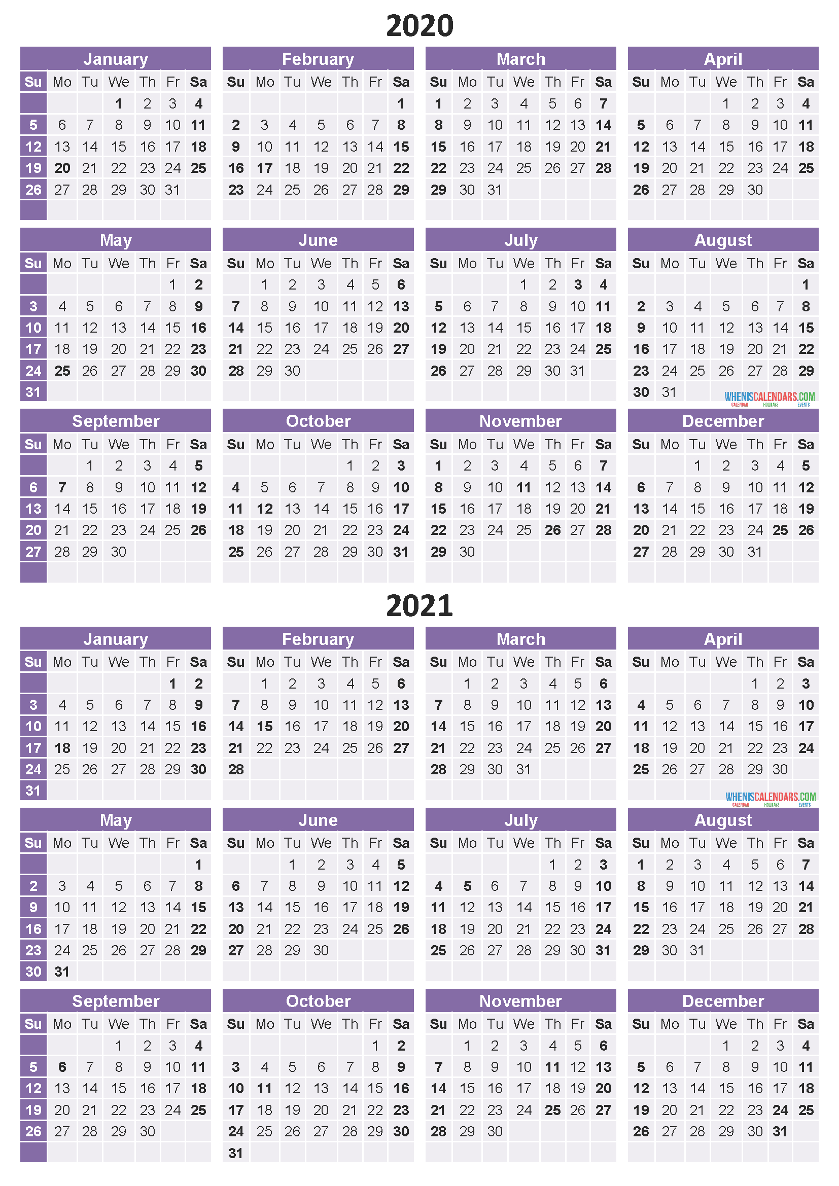 2 Year Calendar Printable 2020 2021 Word, Pdf, Image-Printable 2 Page 2021 Calendar