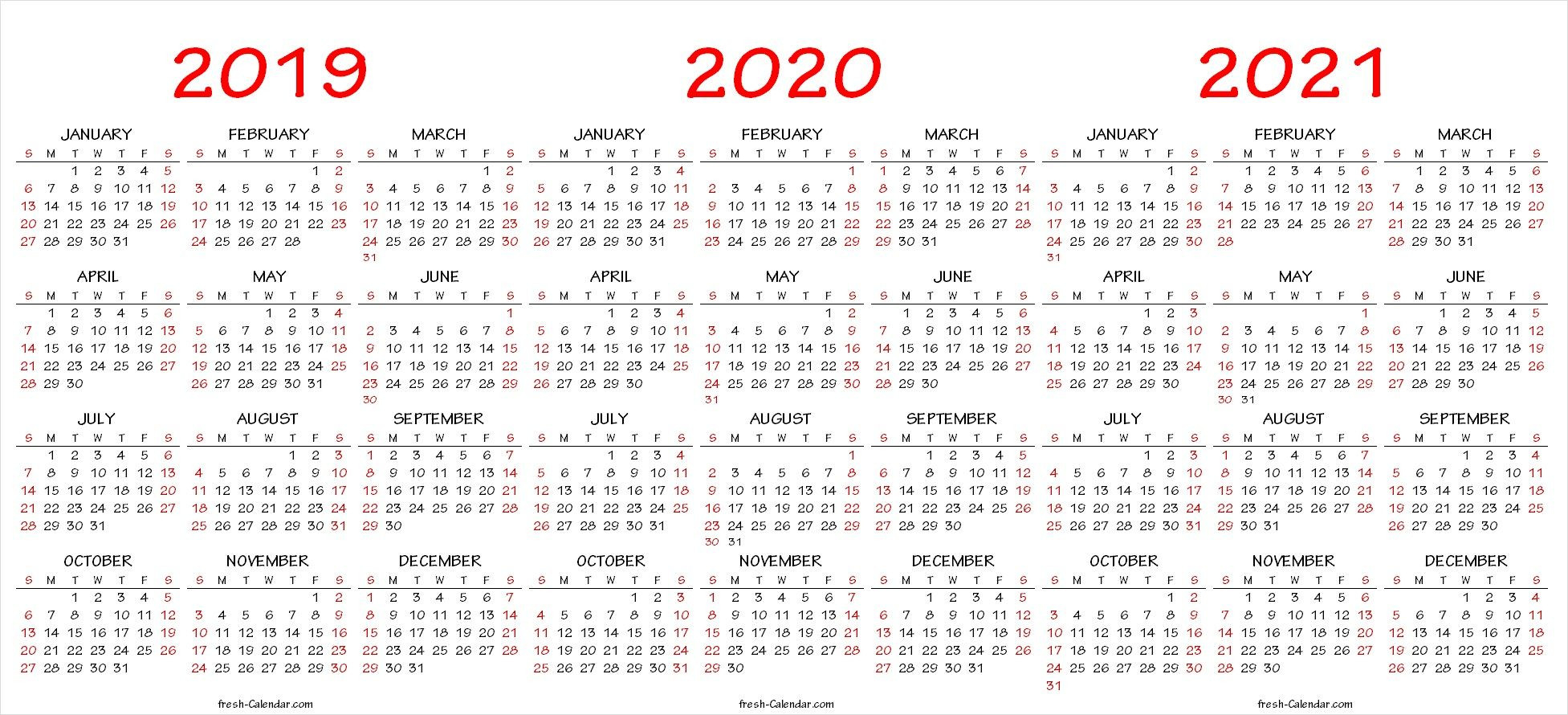 20+ 3 Year Printable Calendar 2019 To 2021 - Free Download-Three Year Printable Calendar 2021 To 2023
