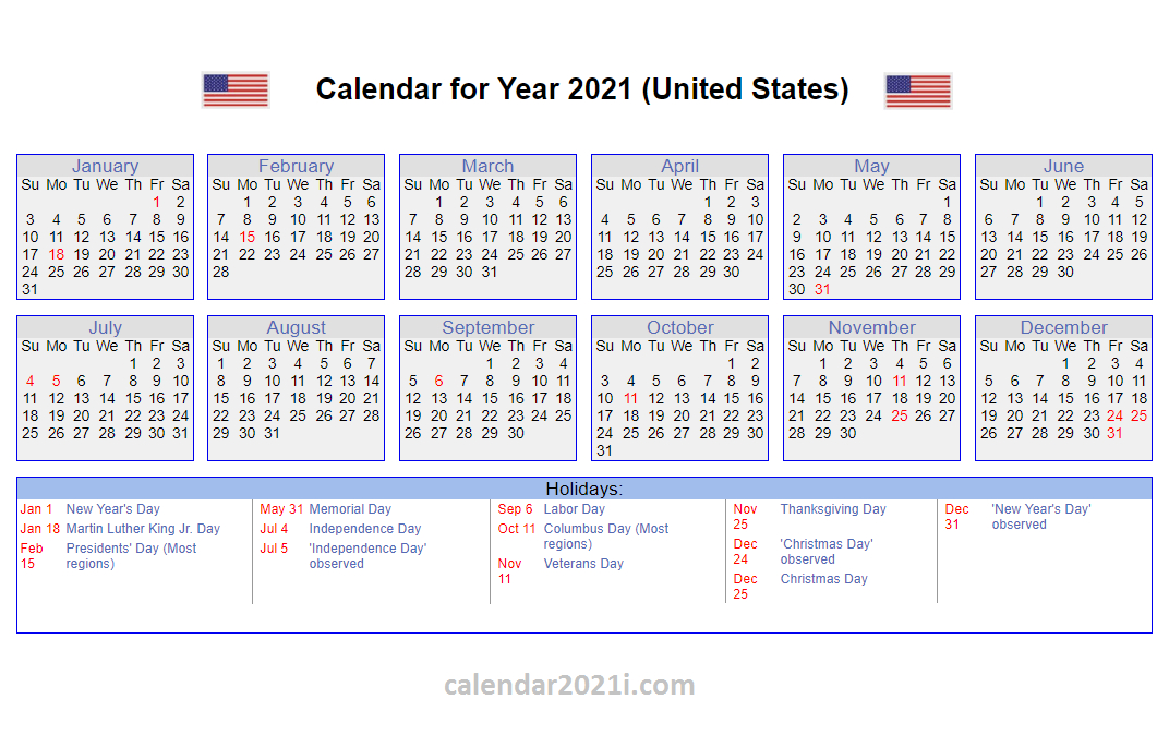 20+ Calendar 2021 With Federal Holidays - Free Download-2021 Excel Vacation Schedule Calendar