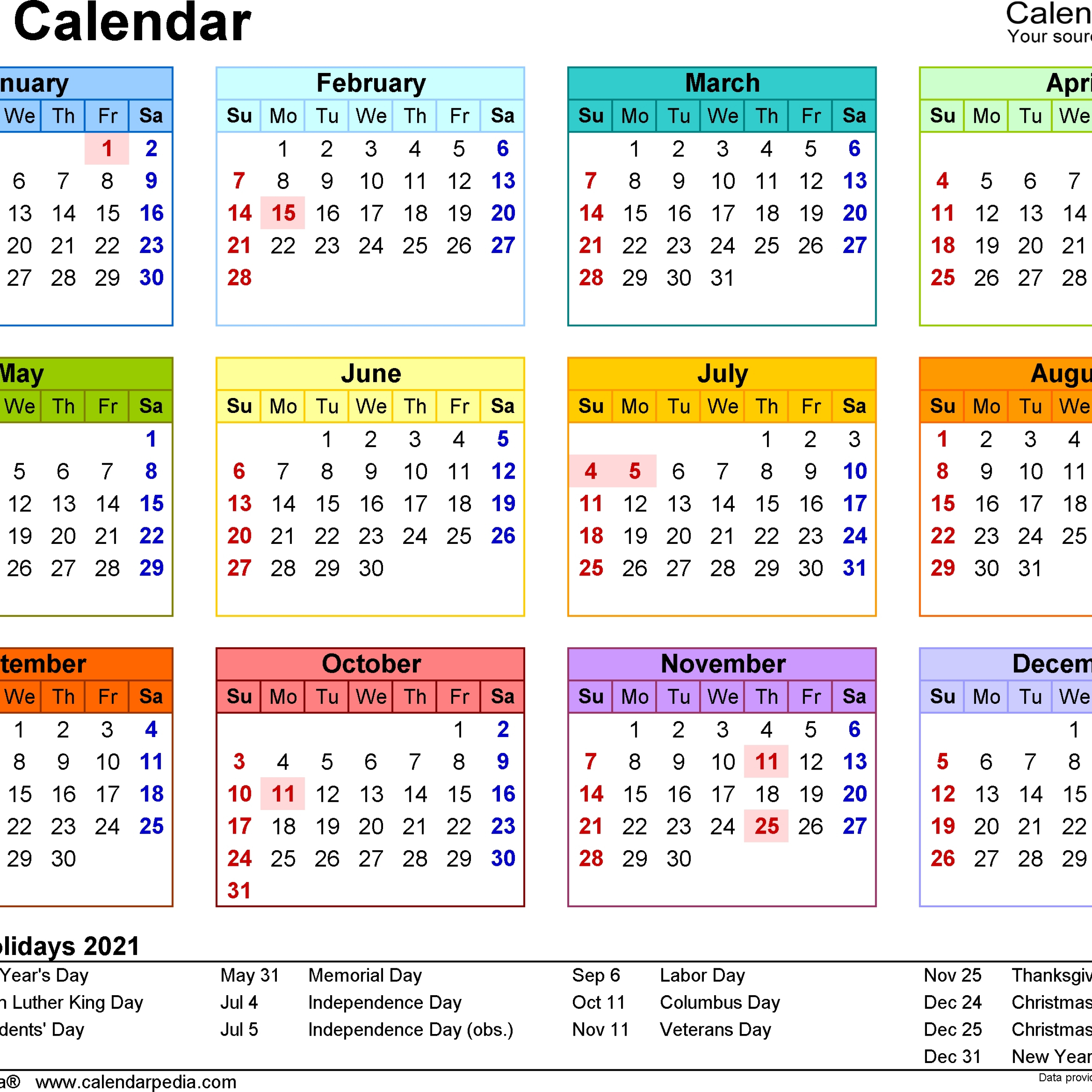 20+ Calendar 2021 With Holidays Printable - Free Download-Download Free 2021 Calendar