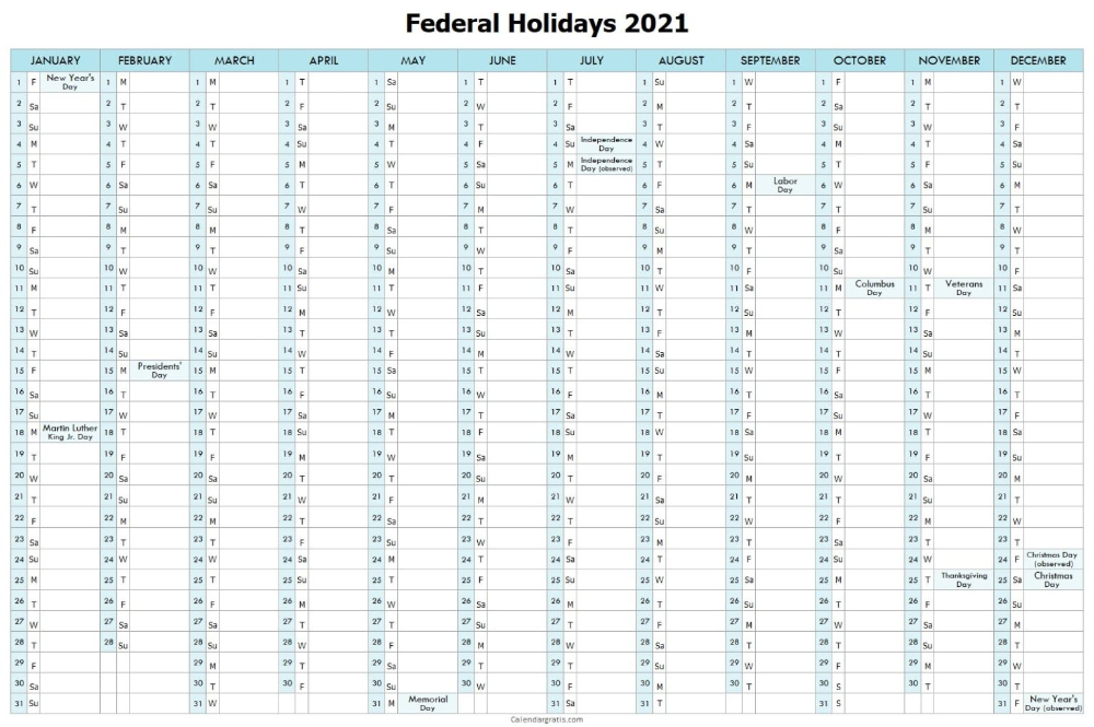 20+ Federal Holidays 2021 - Free Download Printable-Employee Vacation Calendar Excel 2021