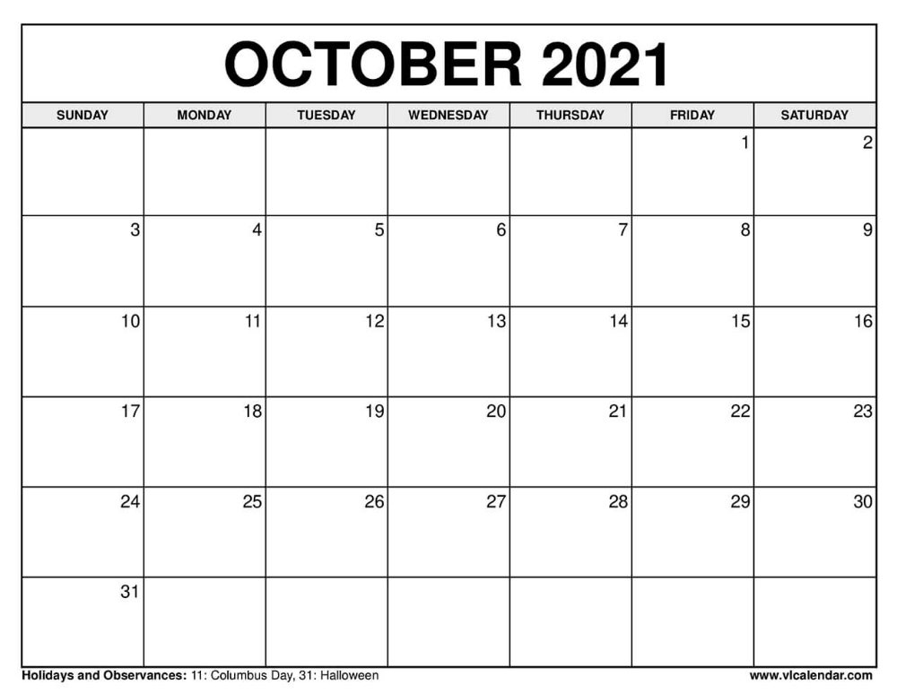 20+ October 2021 Calendar - Free Download Printable-Blank Fill In Calendar 2021