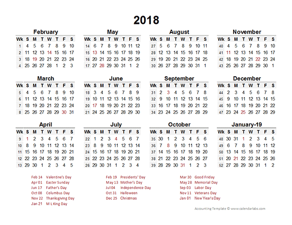 2018 Accounting Period Calendar 4-4-5 - Free Printable-4 4 5 Calendar Template
