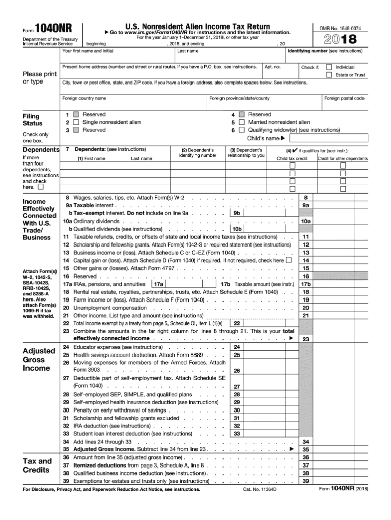 2018 Form Irs 1040 Nr Fill Online Printable Fillable | 2021 Tax Forms 1040 Printable-Blank 2021 1040 Form