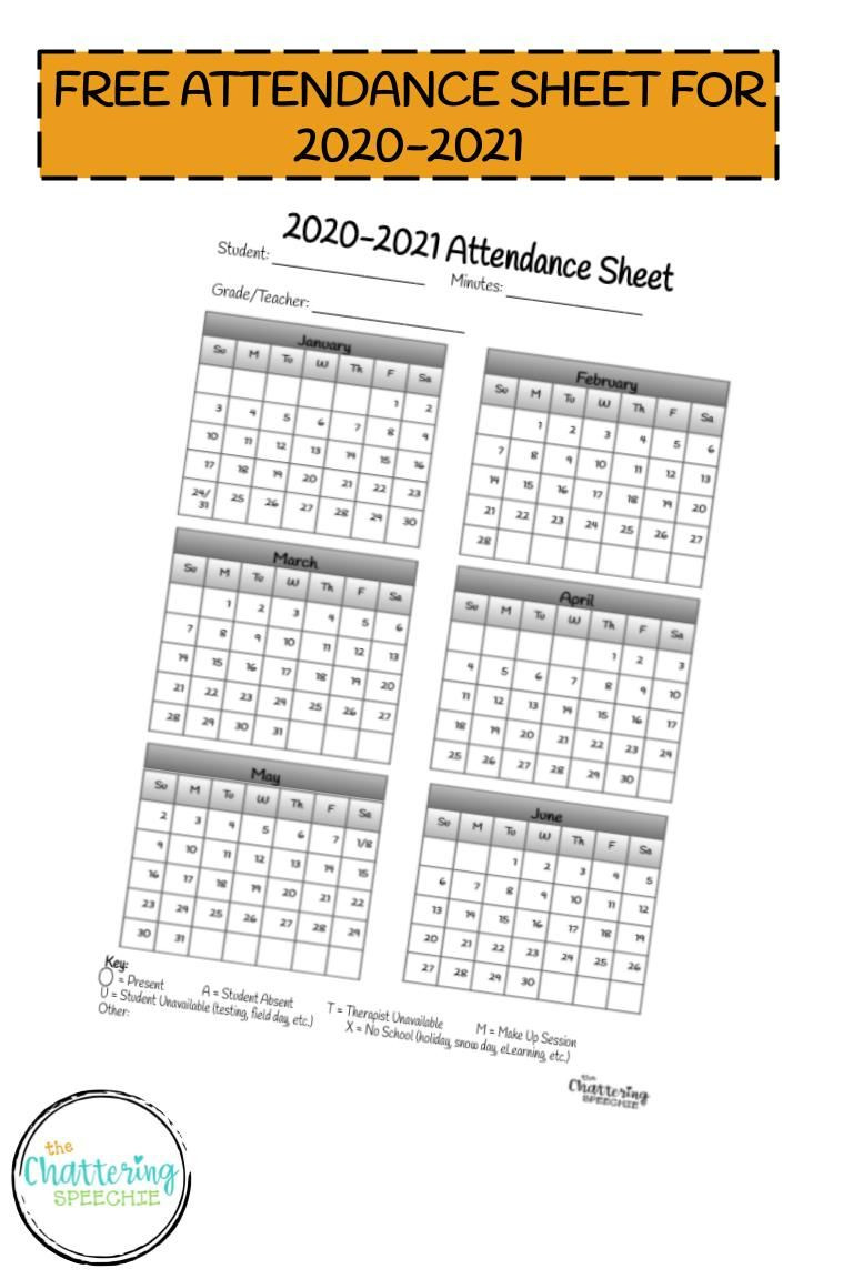 2020-2021 Attendance Sheet Freebie In 2020 | Attendance-2021 Attendance Calendar Template