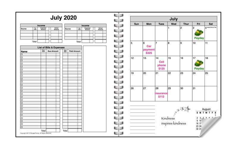 2020 2021 Budget Planner Bill Organizer Finance Book | Etsy-Printable 2021 Bill Pay Calendars Free