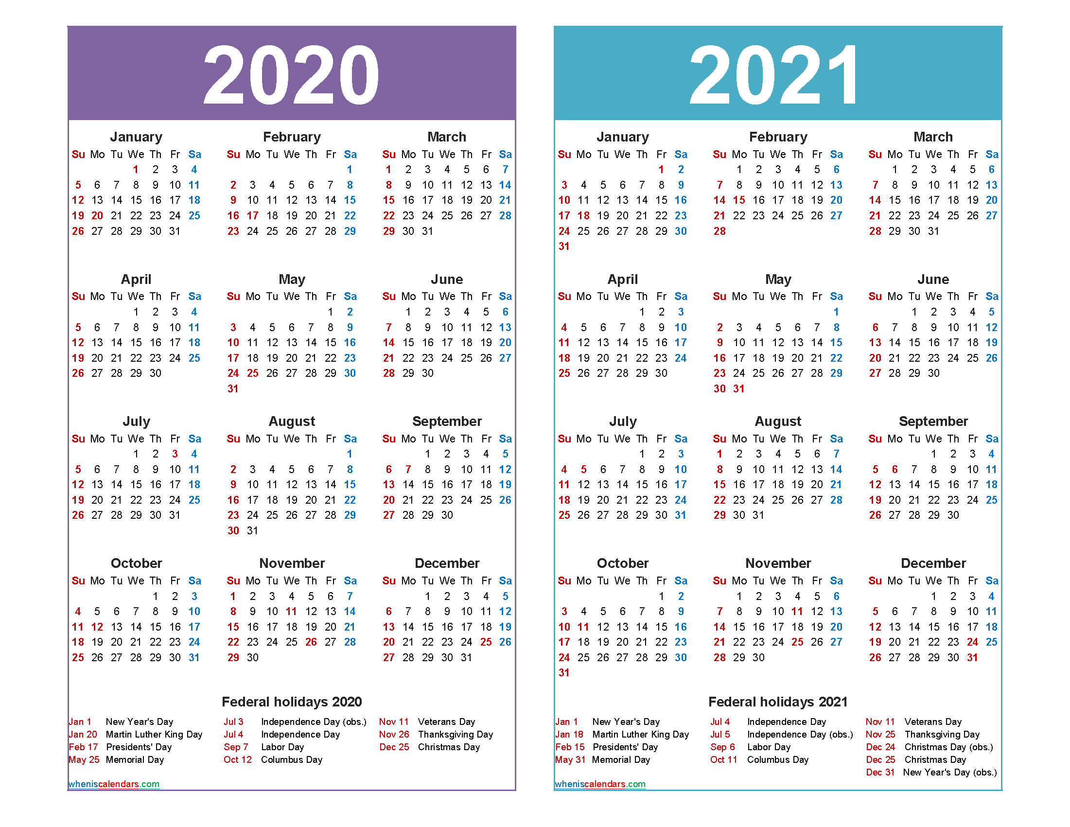 2020 2021 Calendar Printable With Holidays-Microsoft Word 2021 Yearly Calendar