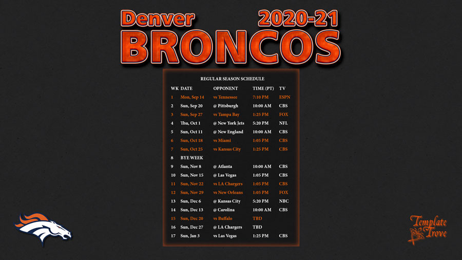2020-2021 Denver Broncos Wallpaper Schedule-Free Printable Nfl 2021 Schedule