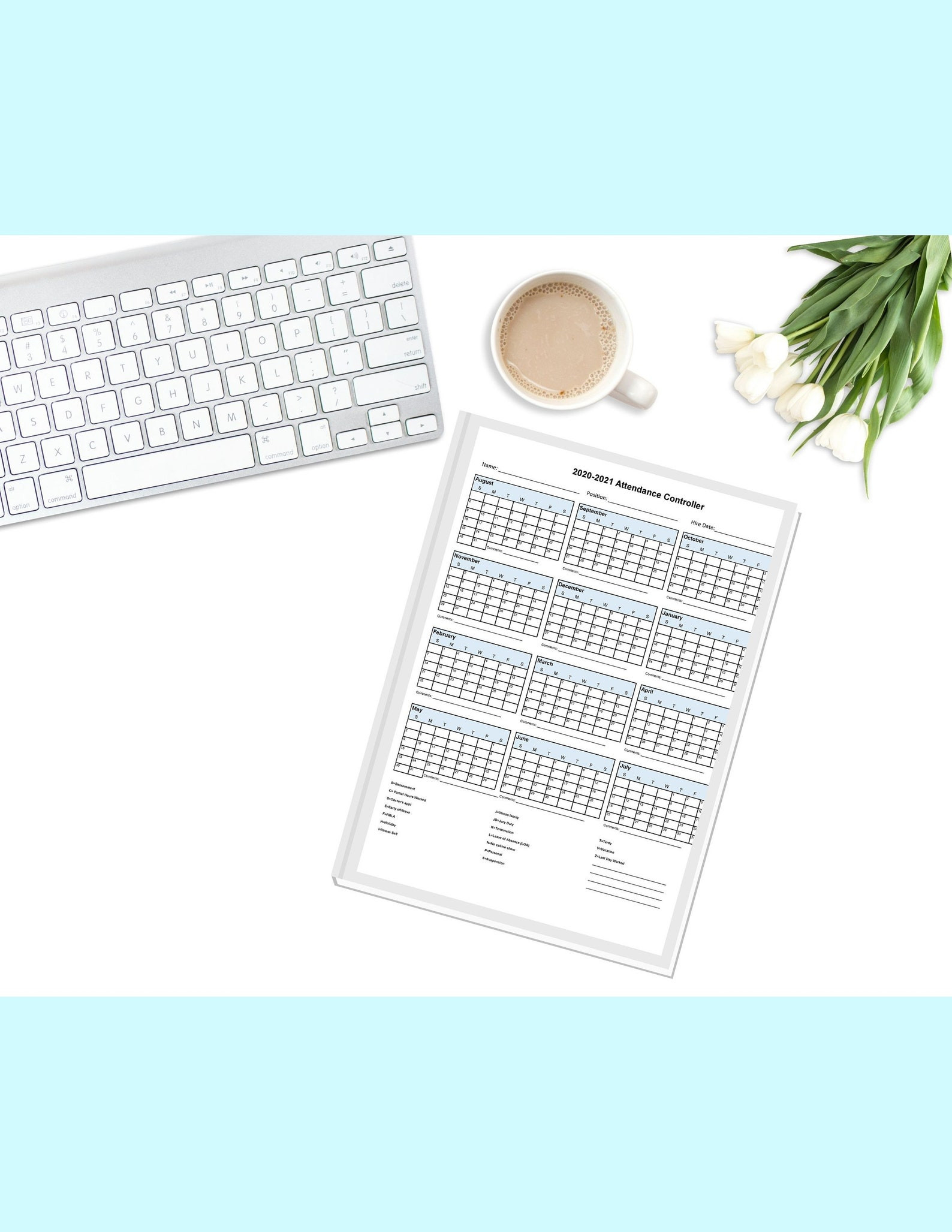 A4000 2021 Monthly Employee Attendance Calendar Template Printable