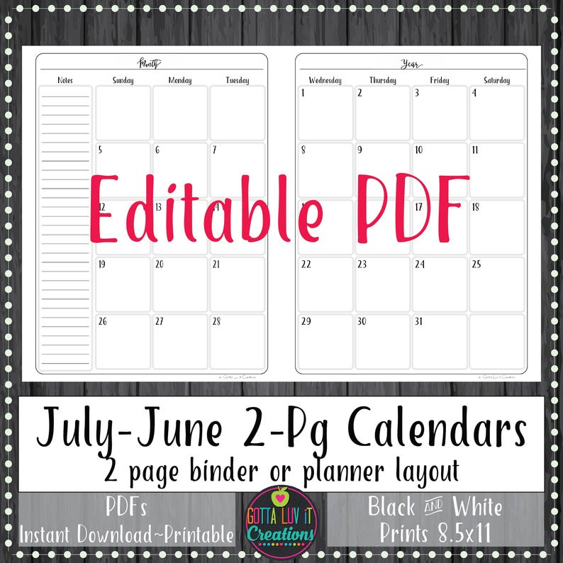 2020-2021 Monthly Calendar Editable Pdf | Etsy-Editable Calendars By Month 2021