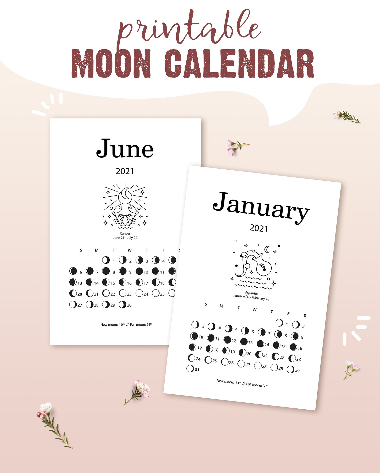 2020-2021 Printable Moon Calendar Moon Phase Calendar For-4X6 Printable Calendar 2021