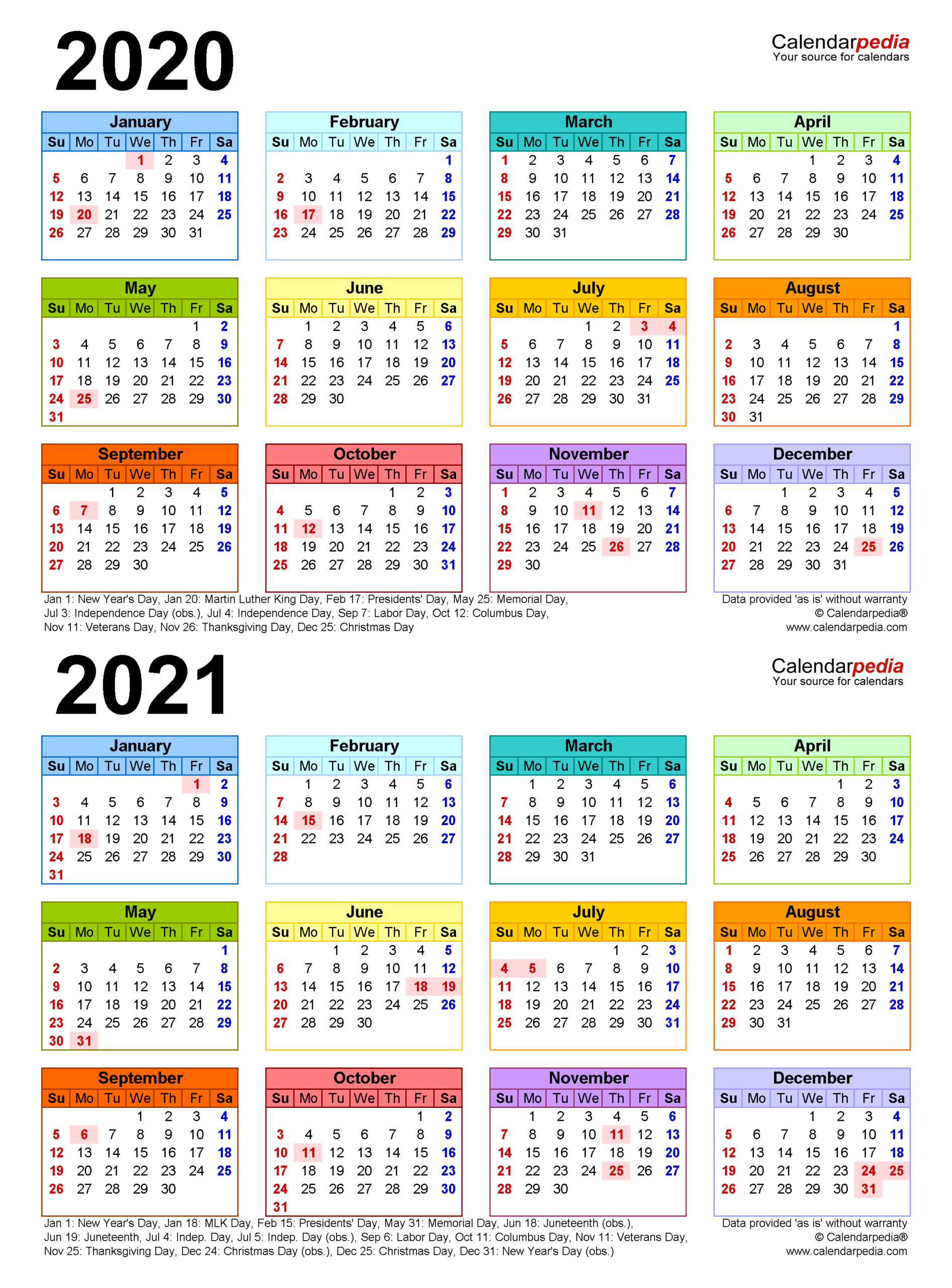 2020-2021 Two Year Calendar - Free Printable Word Templates-2 Page 2021 Calendar Template