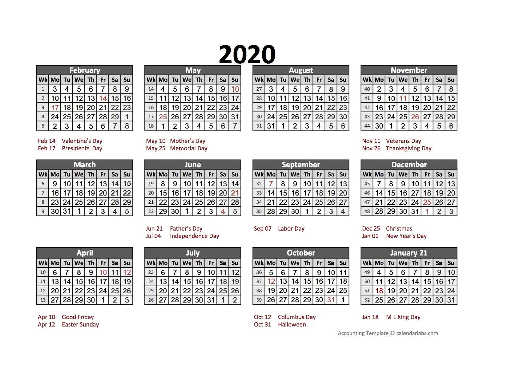 2020 Accounting Calendar 5-4-4 - Free Printable Templates-4 4 5 Calendar Template