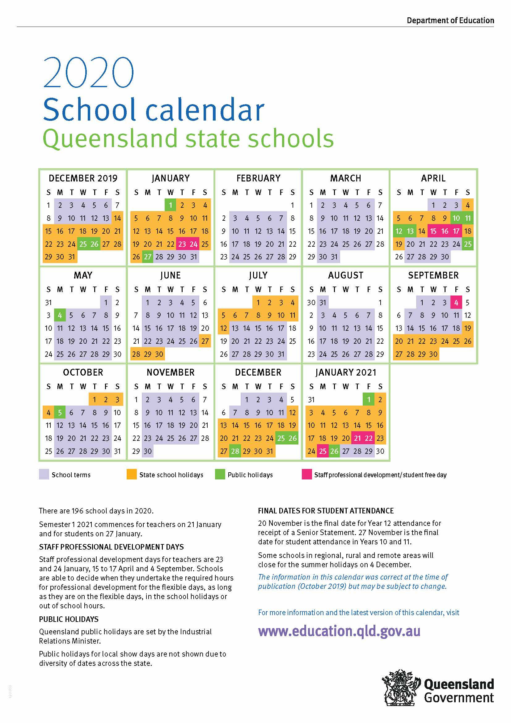 2020 And 2020 School Year Calendar Printable - Calendar-Qld School Calendar 2021