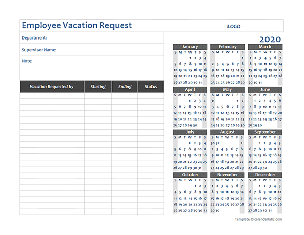 2020 Business Employee Vacation Request - Free Printable-2021 Excel Vacation Spreadsheet