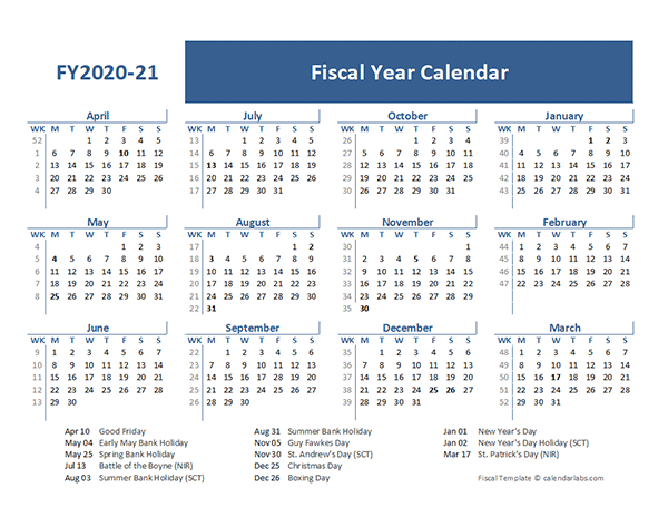 2020 Fiscal Year Calendar Template Uk - Free Printable-Fiscal Year Calender Print October