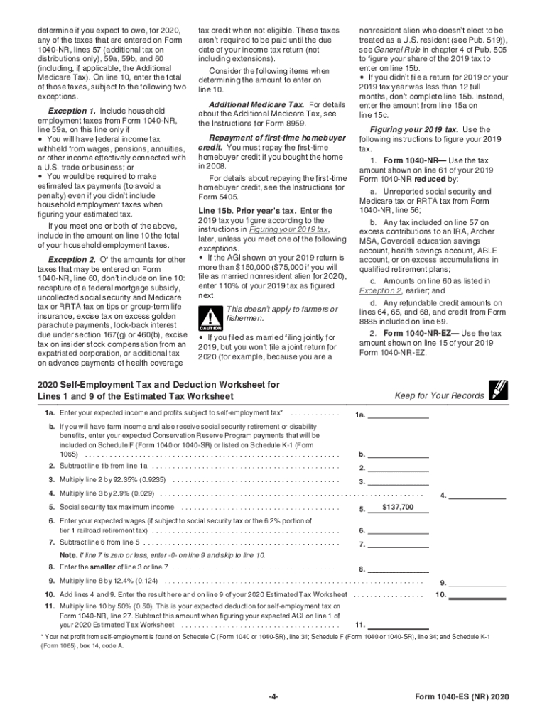 2020 Form Irs 1040-Es (Nr) Fill Online, Printable, Fillable, Blank - Pdffiller-Blank 2021 1040 Form