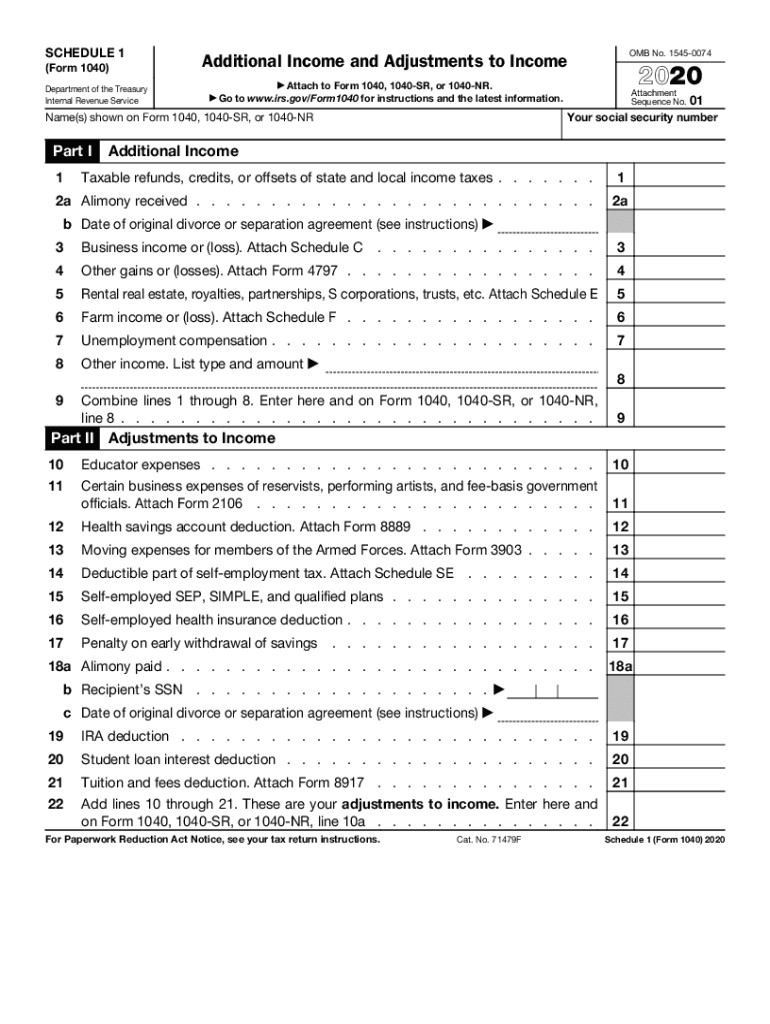 2020 Form Irs 1040 - Schedule 1 Fill Online, Printable, Fillable, Blank - Pdffiller-Blank 2021 1040 Form