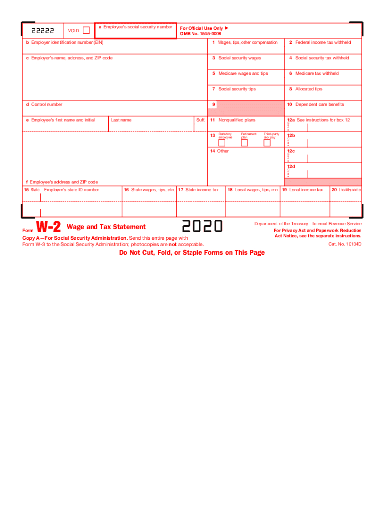 2020 Form Irs W-2 Fill Online, Printable, Fillable, Blank-Free 2021 W 2 Form To Print