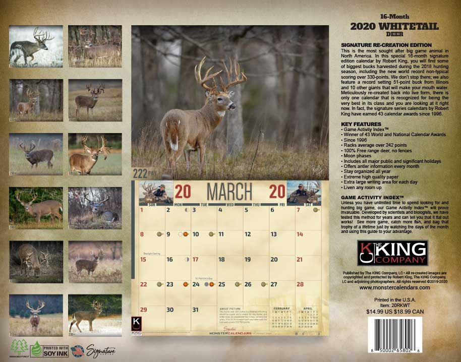 2020 Whitetail Deer Calendar, 2020 Whitetail Buck Calendar-Deer &amp;amp; Deer Hunting Rut Calendar