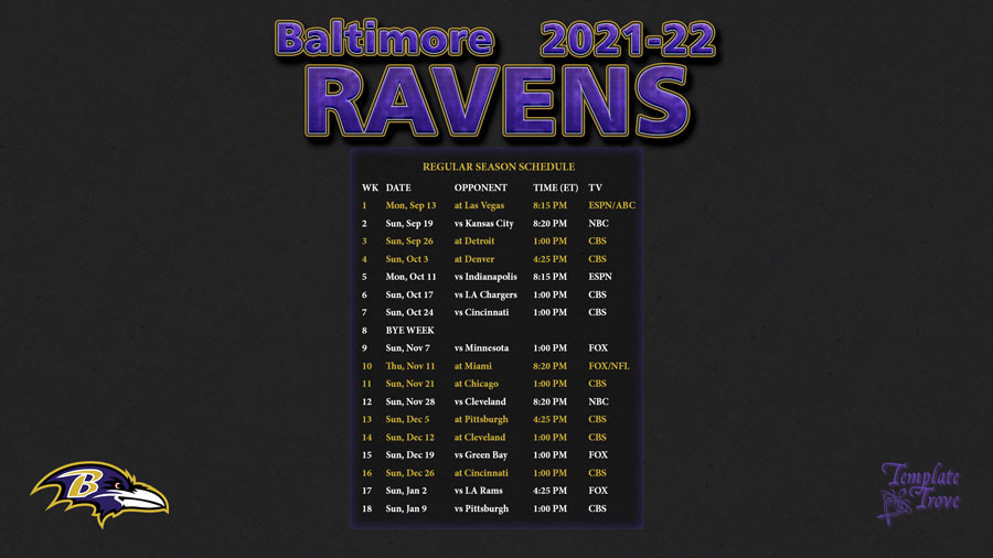 2021-2022 Baltimore Ravens Wallpaper Schedule-Printable 2021 2021 Nfl Schedule