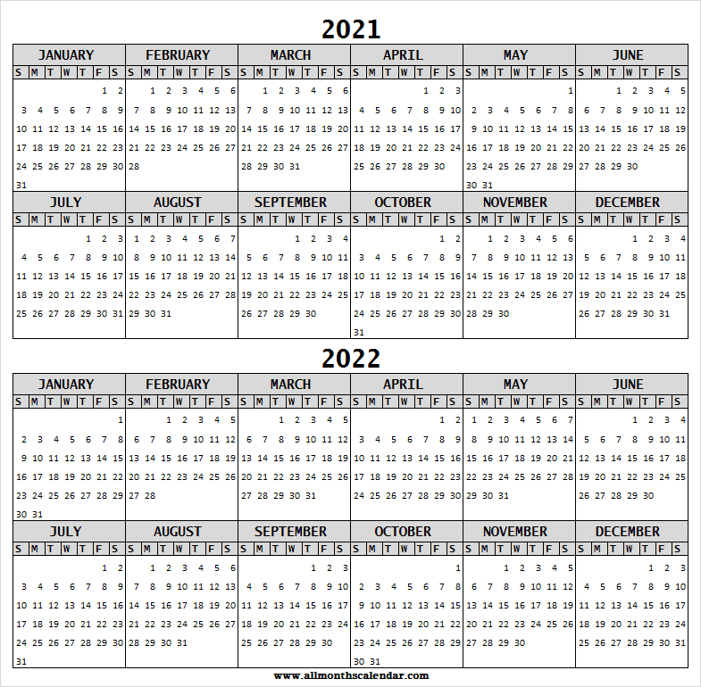 2021-2022 Calendar Free Printable Template - Two Year-Online Free Printable Calendar 2021