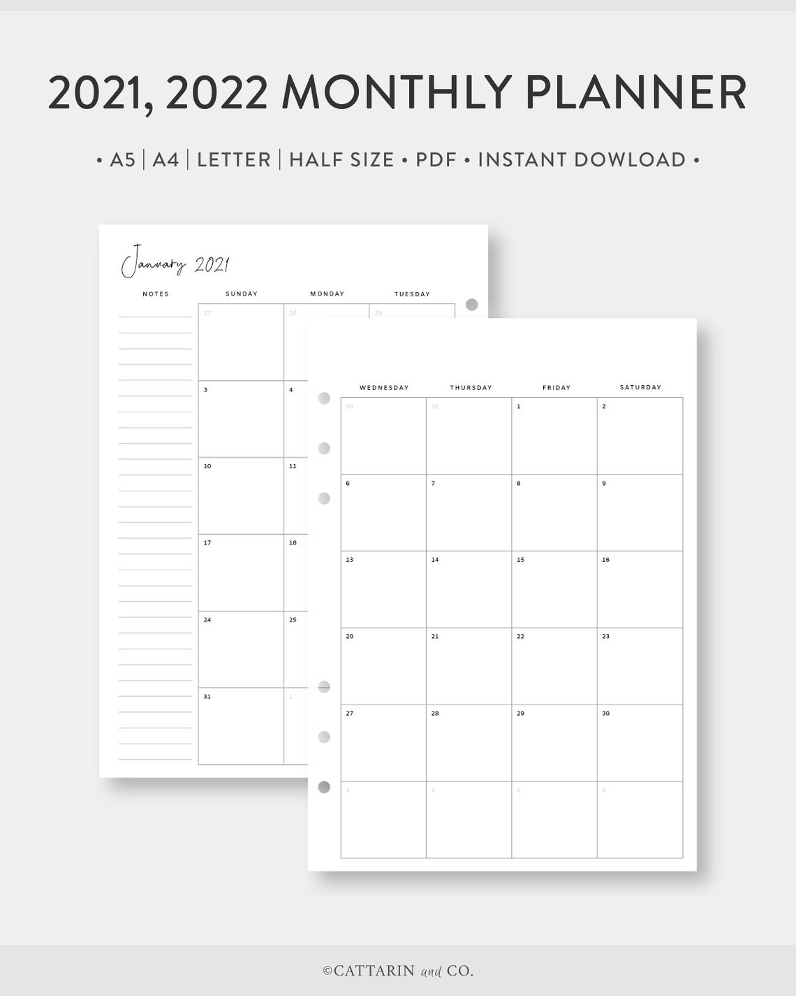 2021 2022 Monthly Planner Printable Calendar On Two Pages-Printable 2021 Monthly Calendar 2 Pages