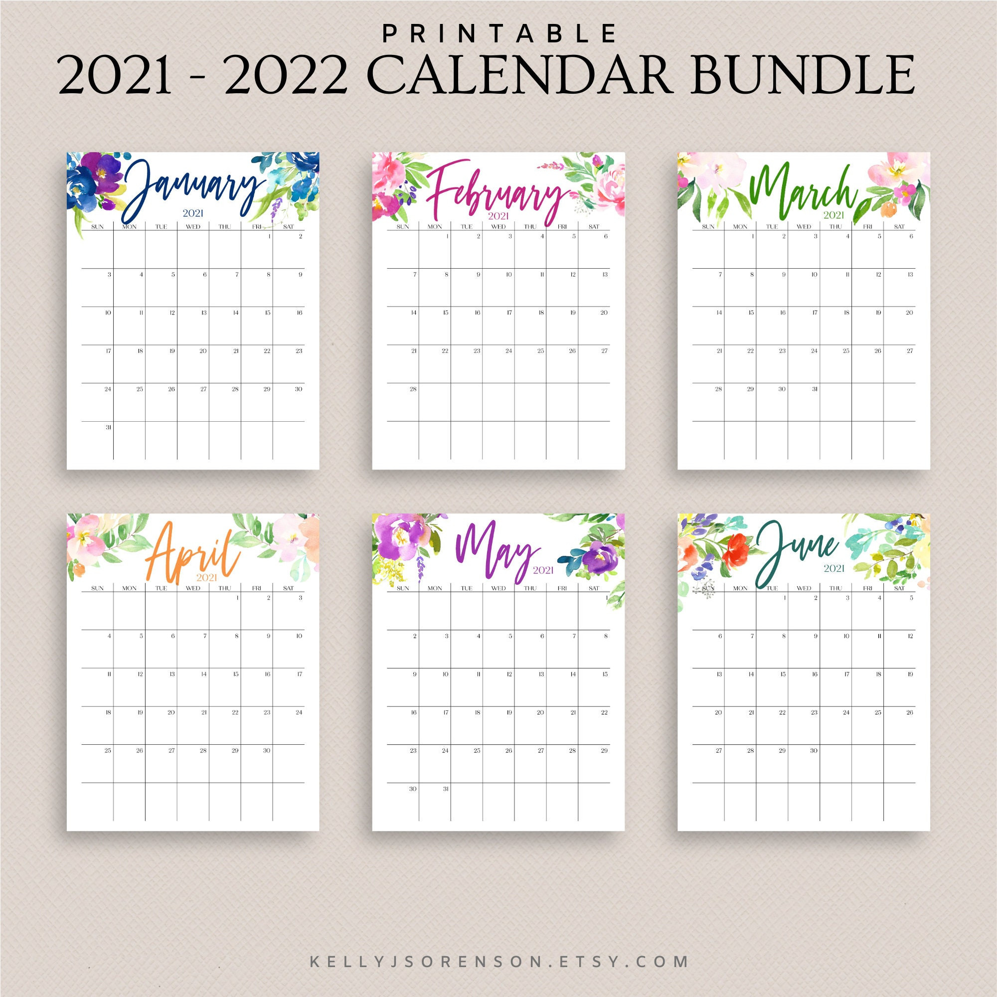 2021 2022 Printable Editable Calendar Bundle Includes-2021 Printable Monthly Calendar Free