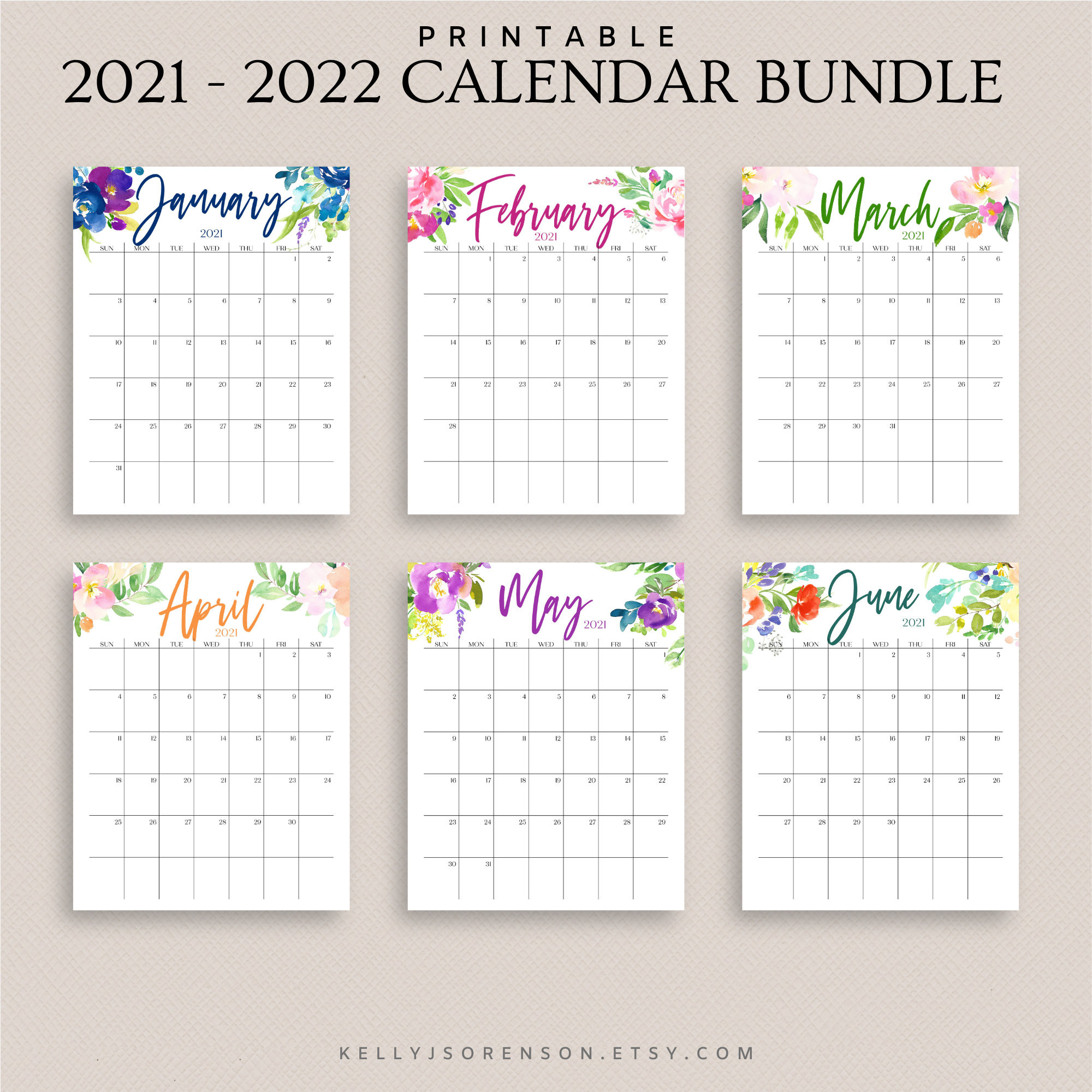 2021 2022 Printable Editable Calendar Bundle Includes-Calendar Monthly 2021