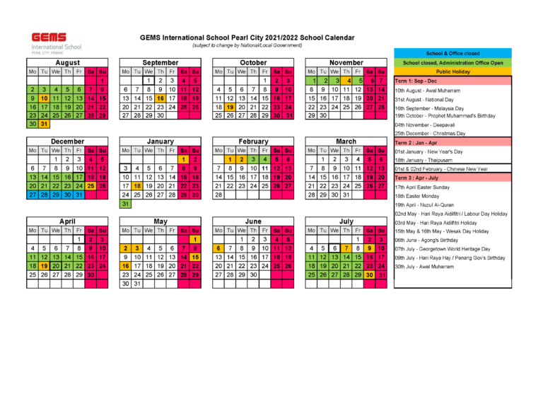 2021/2022 School Calendar - Gems International School-Blog On Malaysia School Holidays 2021
