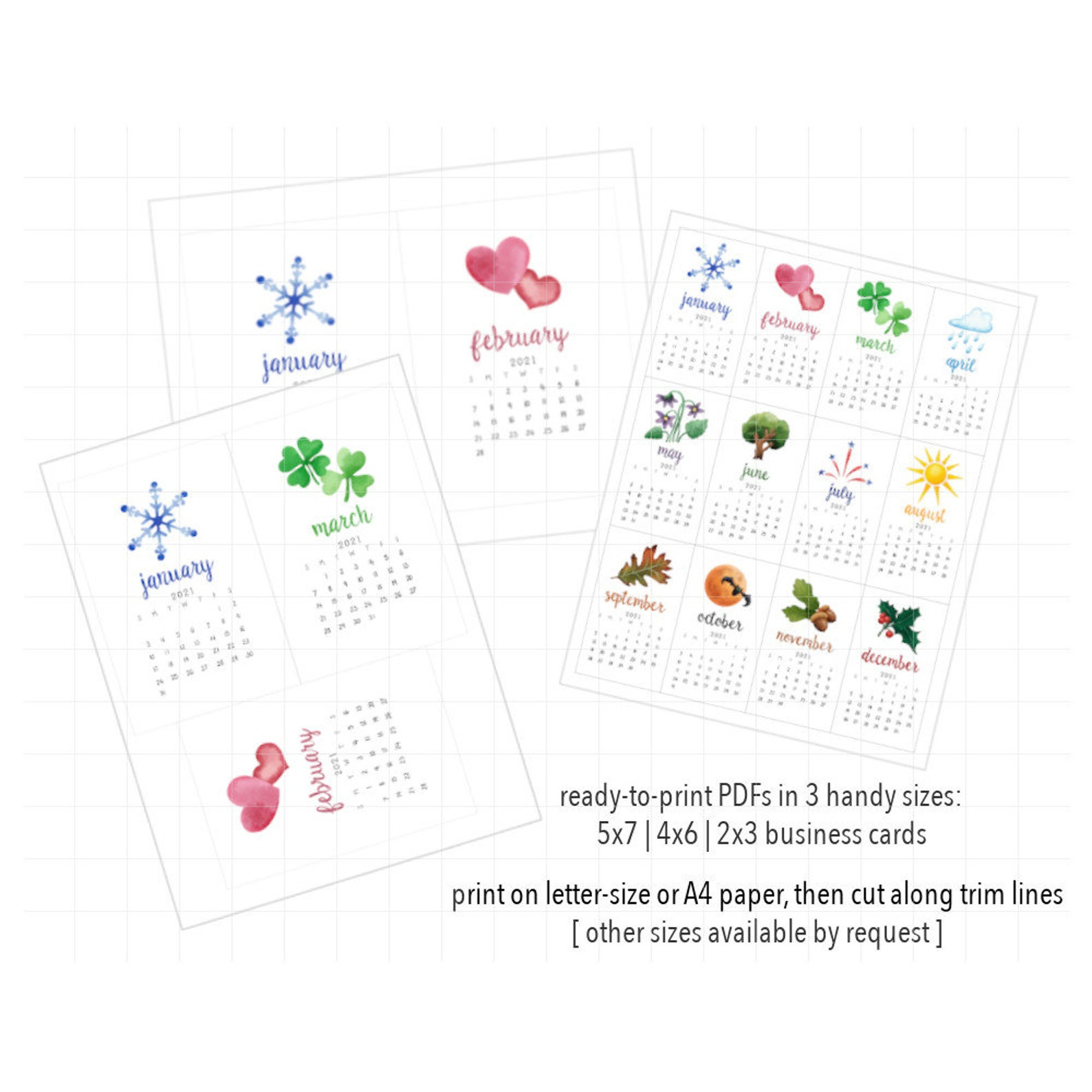 2021-2022 Seasonal Mini Calendars 18 Mo Printable Pdf 5X7-4X6 Printable Calendar 2021