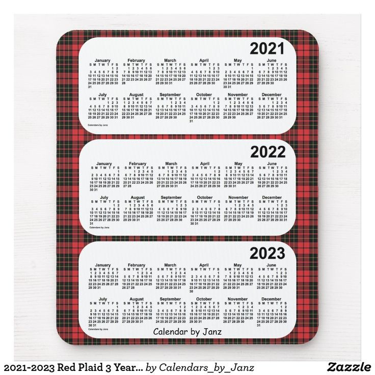 2021-2023 Red Plaid 3 Year Calendar By Janz Mouse Pad-Three Year Calendar 2021-2023