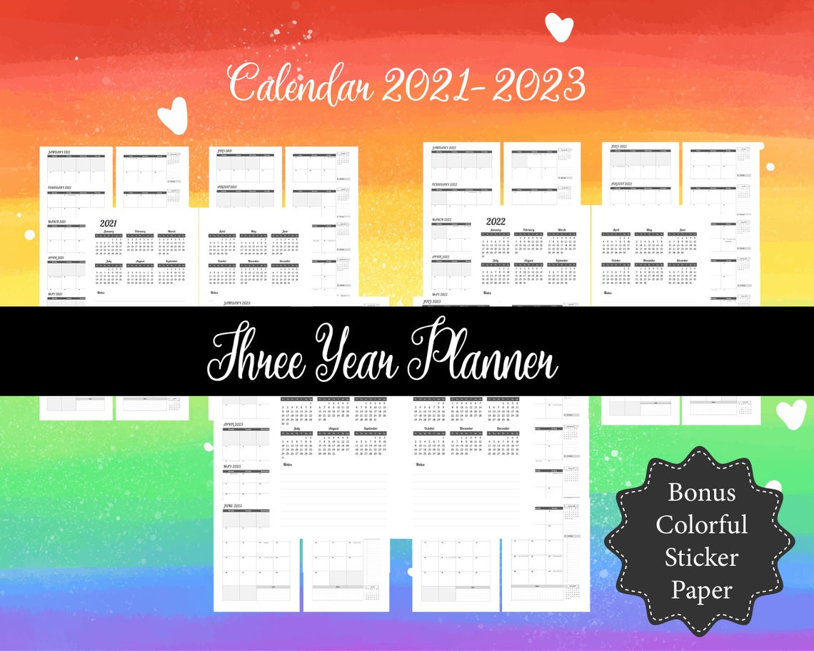2021 2023 Three Year At A Glance Calendar Printable-Three Year Calendar 2021-2023