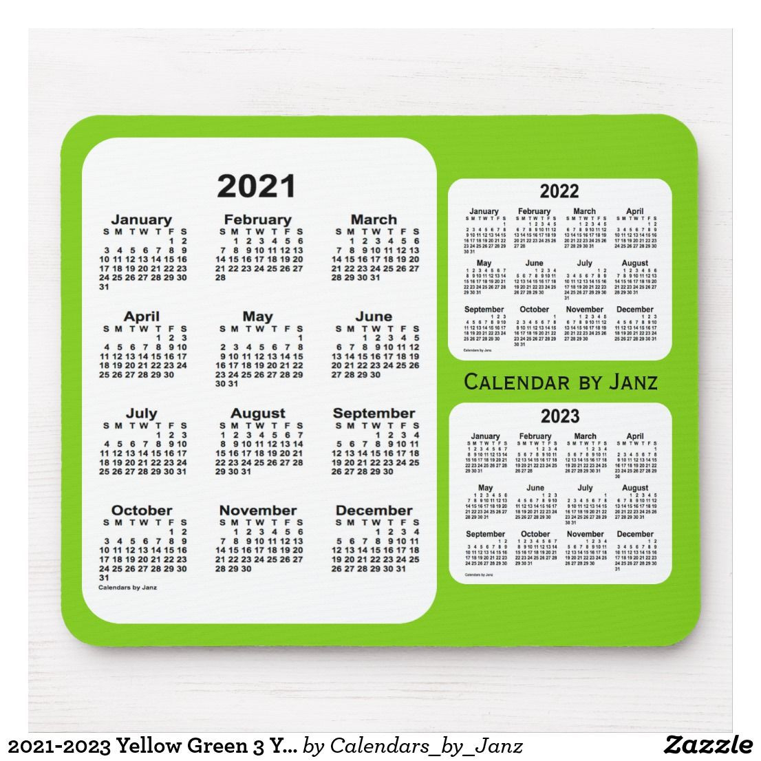 2021-2023 Yellow Green 3 Year Calendar By Janz Mouse Pad-Three Year Calendar 2021-2023