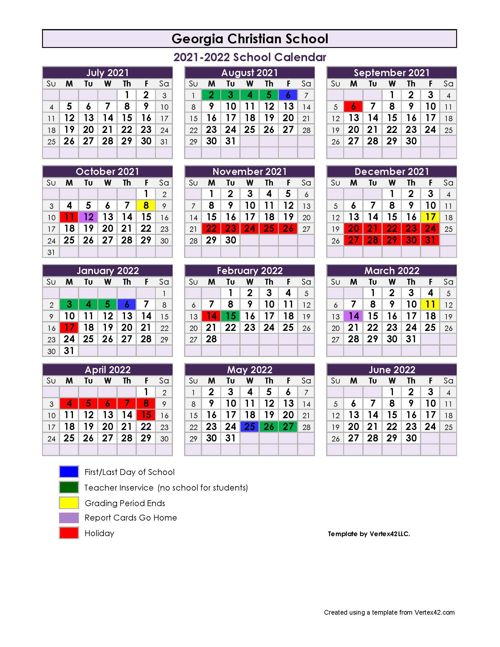 2021-22 School Calendar - Georgia Christian School-International School Holidays 2021 Malaysia