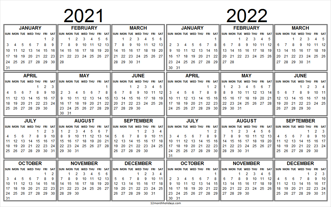 2021 And 2022 Calendar Planner Free - Blank 2021 To 2022-Fill Andprint A Calendar 2021