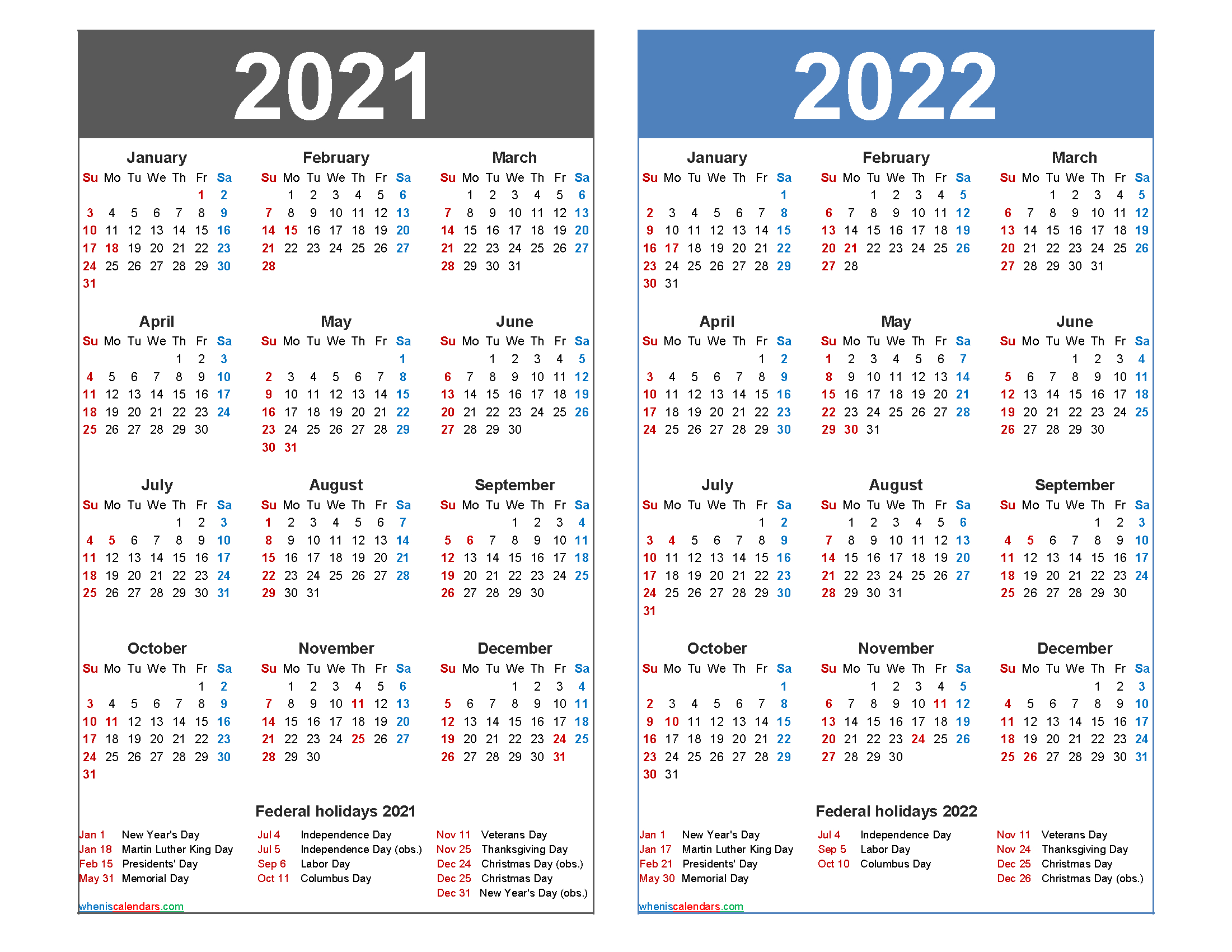 2021 And 2022 Calendar Printable With Holidays-Holiday Planner 2021