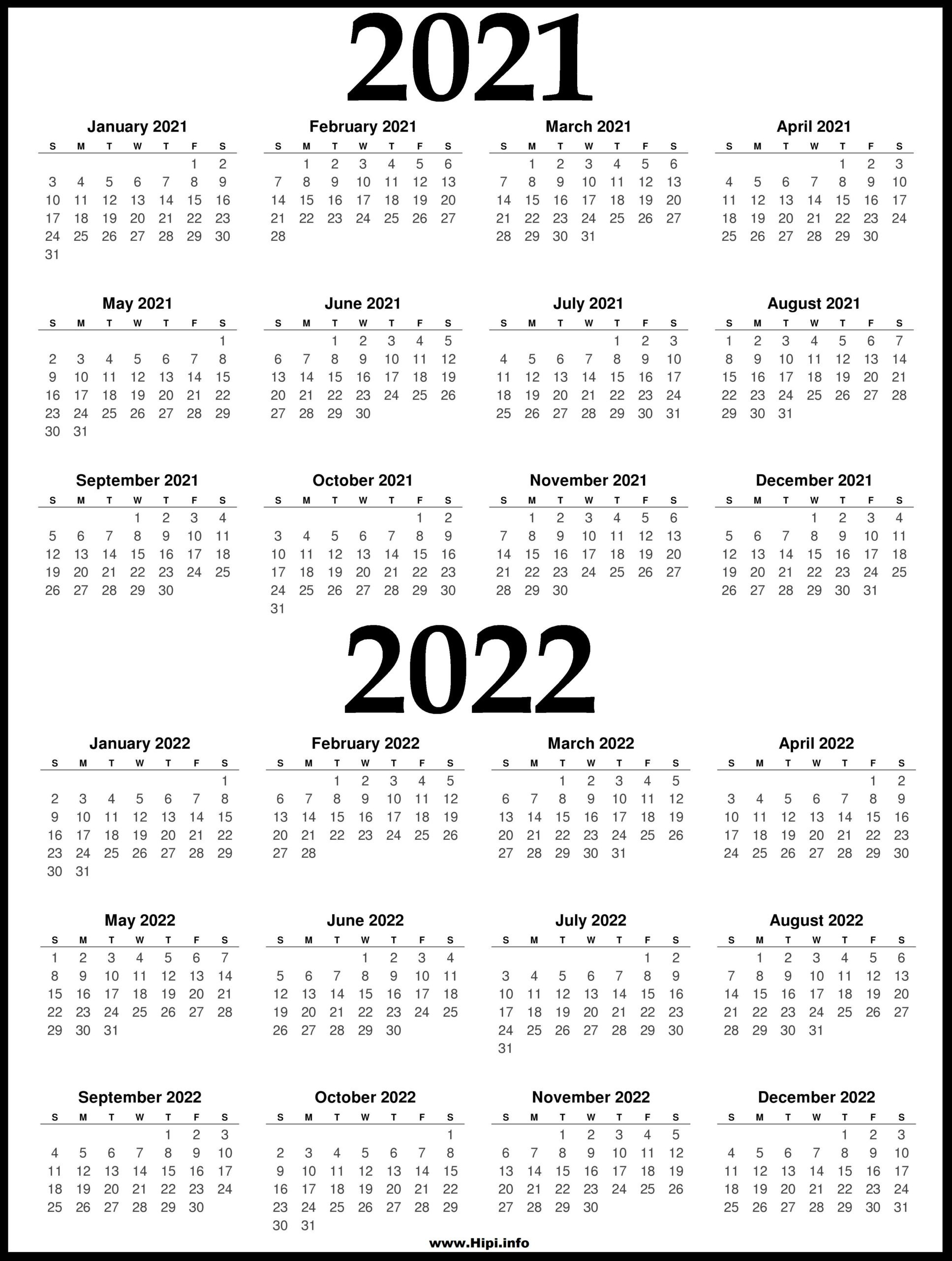 2021 And 2022 Printable Calendar - 2 Year Calendar - Hipi-Free Printable Montly Pocket Planner 2021