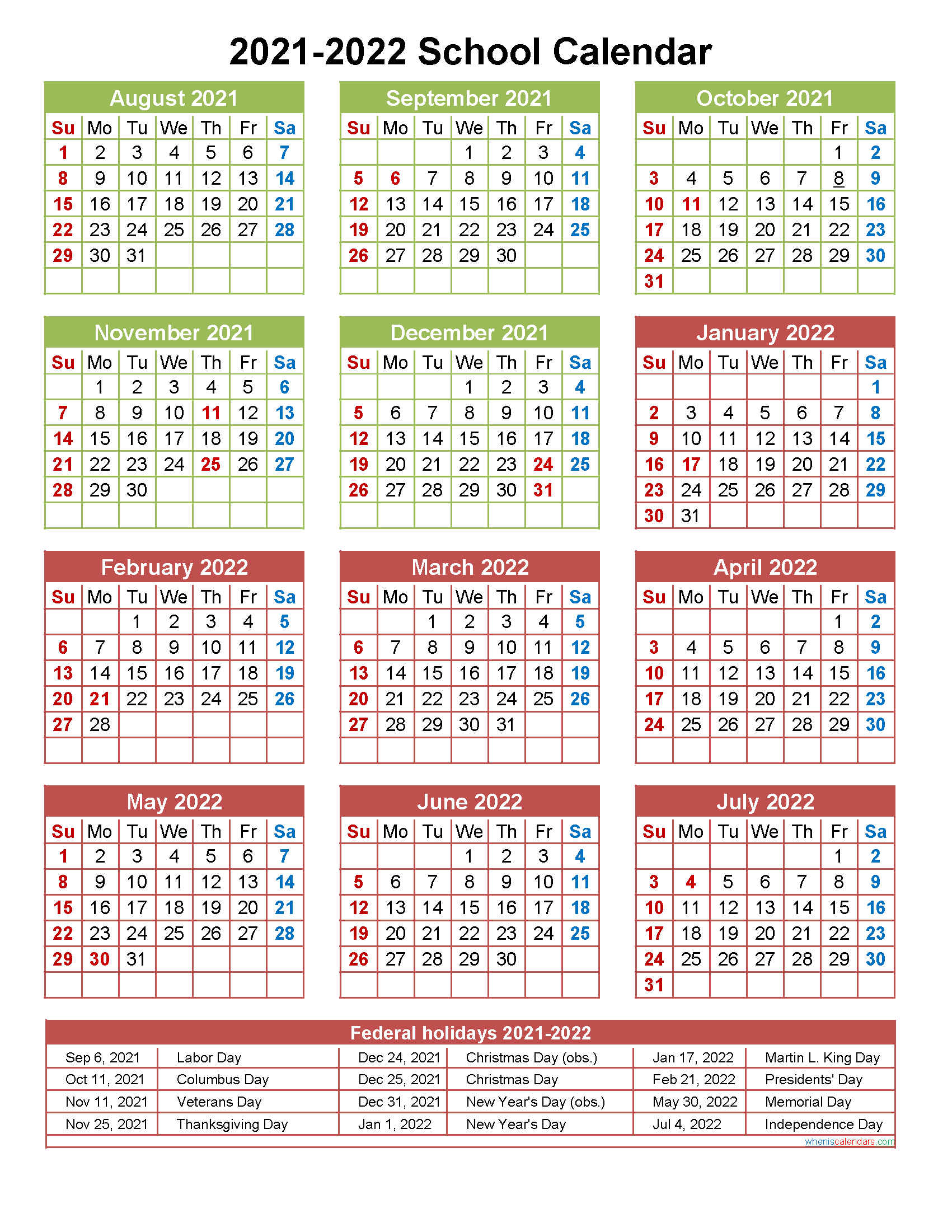 2021 And 2022 School Calendar Printable (Portrait-Sarawak School Calendar 2021