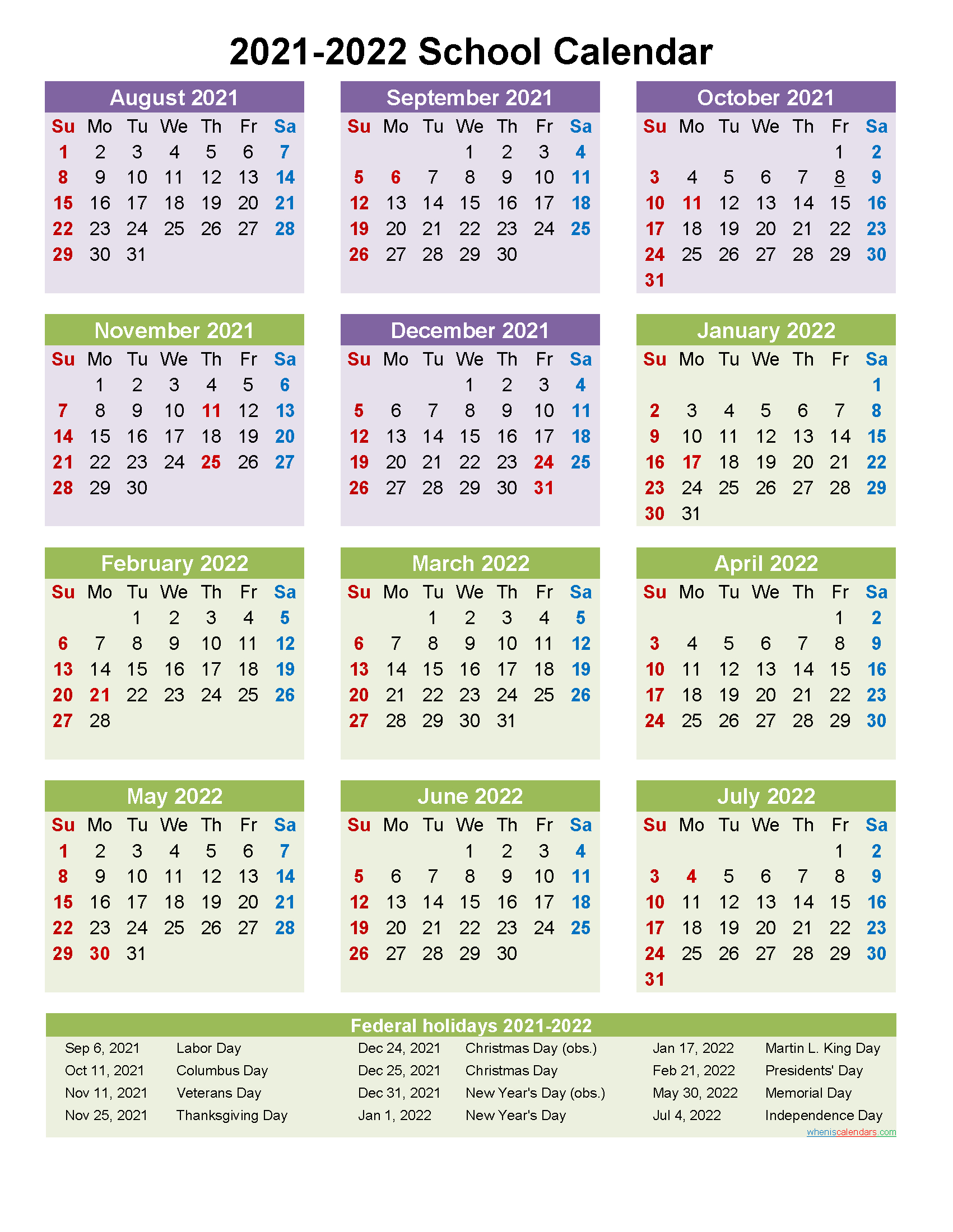 2021 And 2022 School Calendar Printable (Portrait)- Template No.scl22A29-Free Editable 2021 Calendars