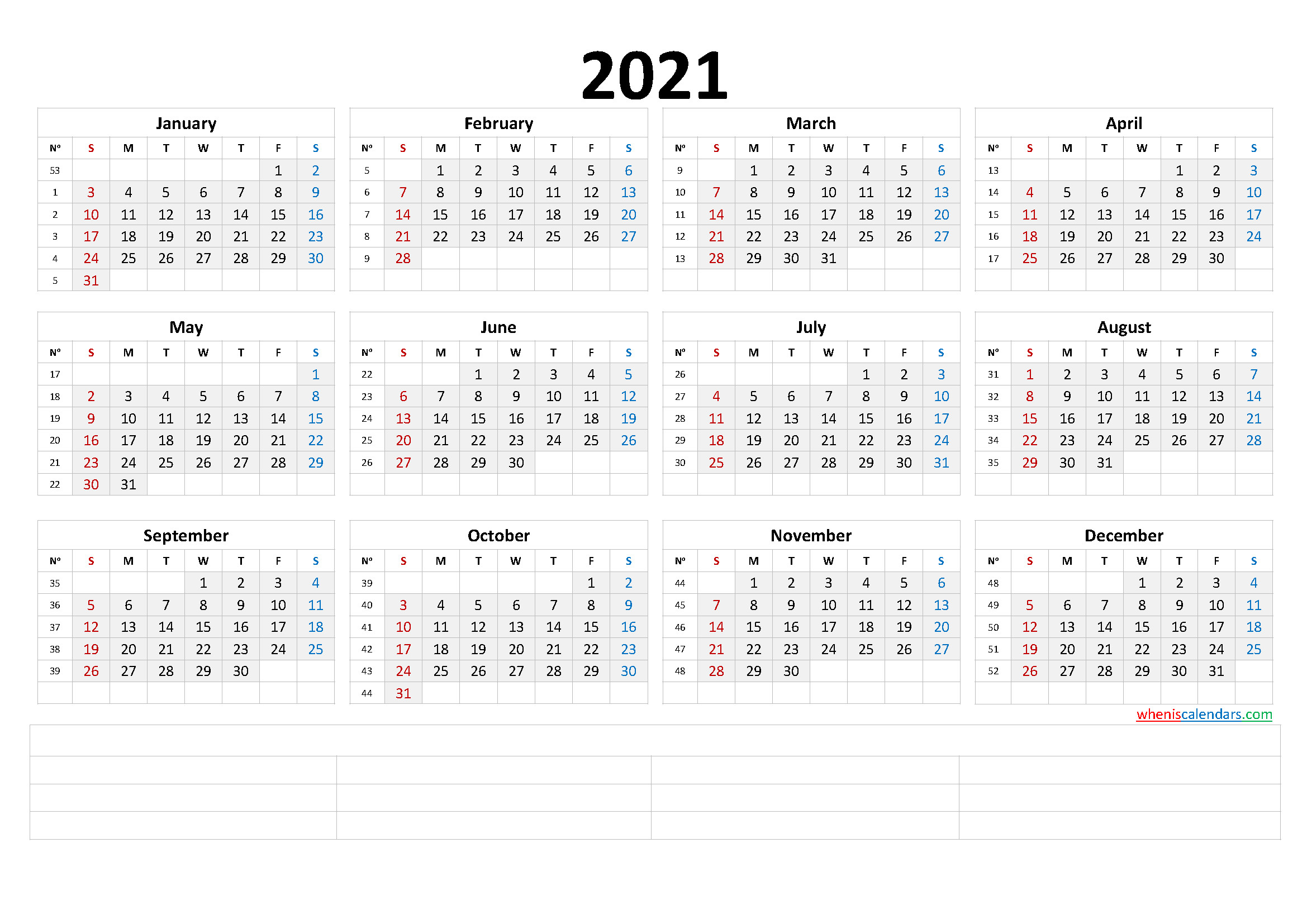 2021 Annual Calendar Printable (6 Templates) | Free-Printable Calendar 2021 Large Font