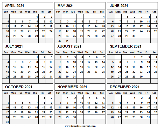 2021 April To December Calendar Excel | 2021 Printable-August Thru December Calander For 2021