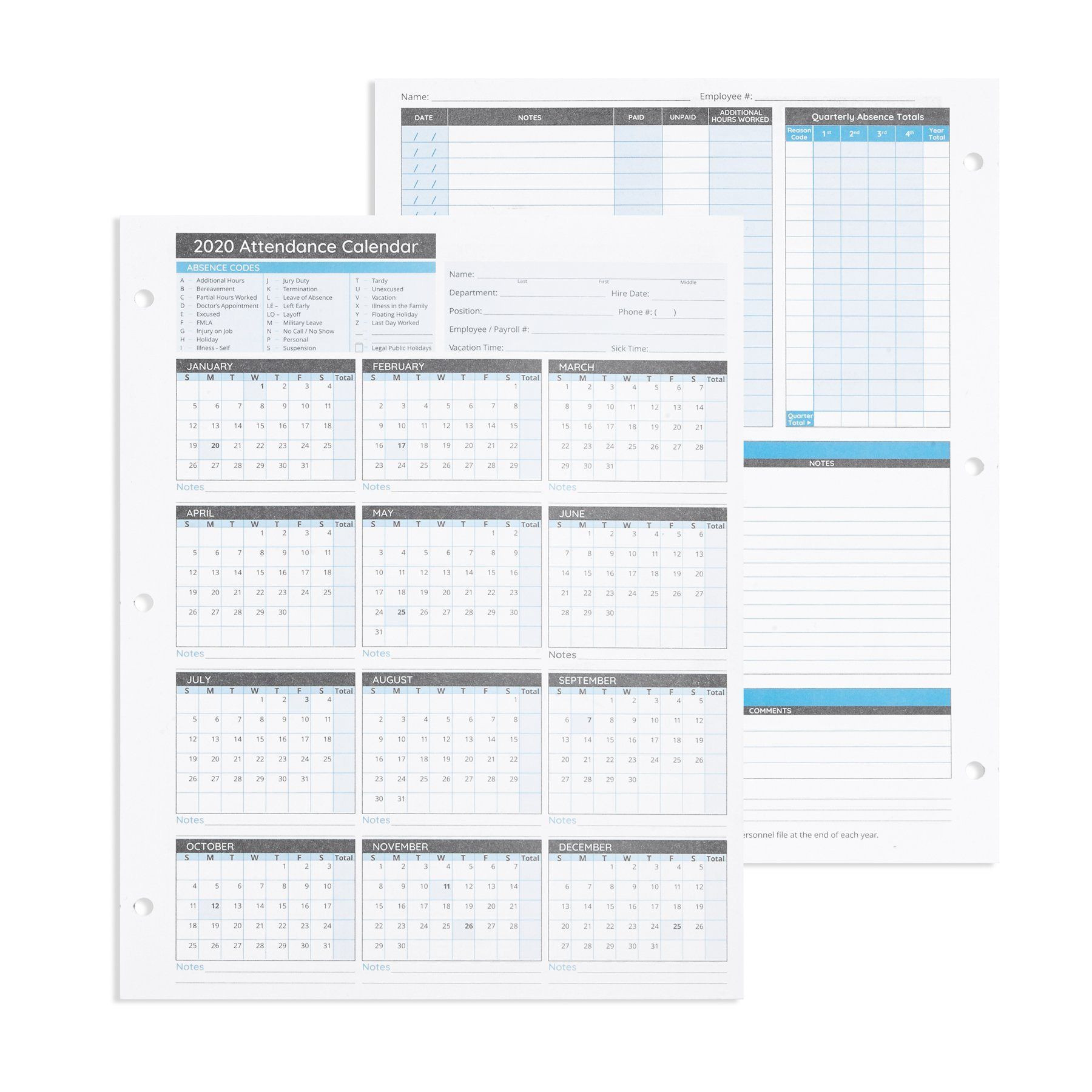 2021 Attendance Calendar For Employees, 50 Pack-2021 Attendance Tracker