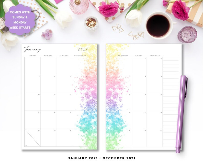 2021 B6 Printable Monthly Calendar Insert On Two Pages-Monthly 2 Page Calendar 2021 Printable