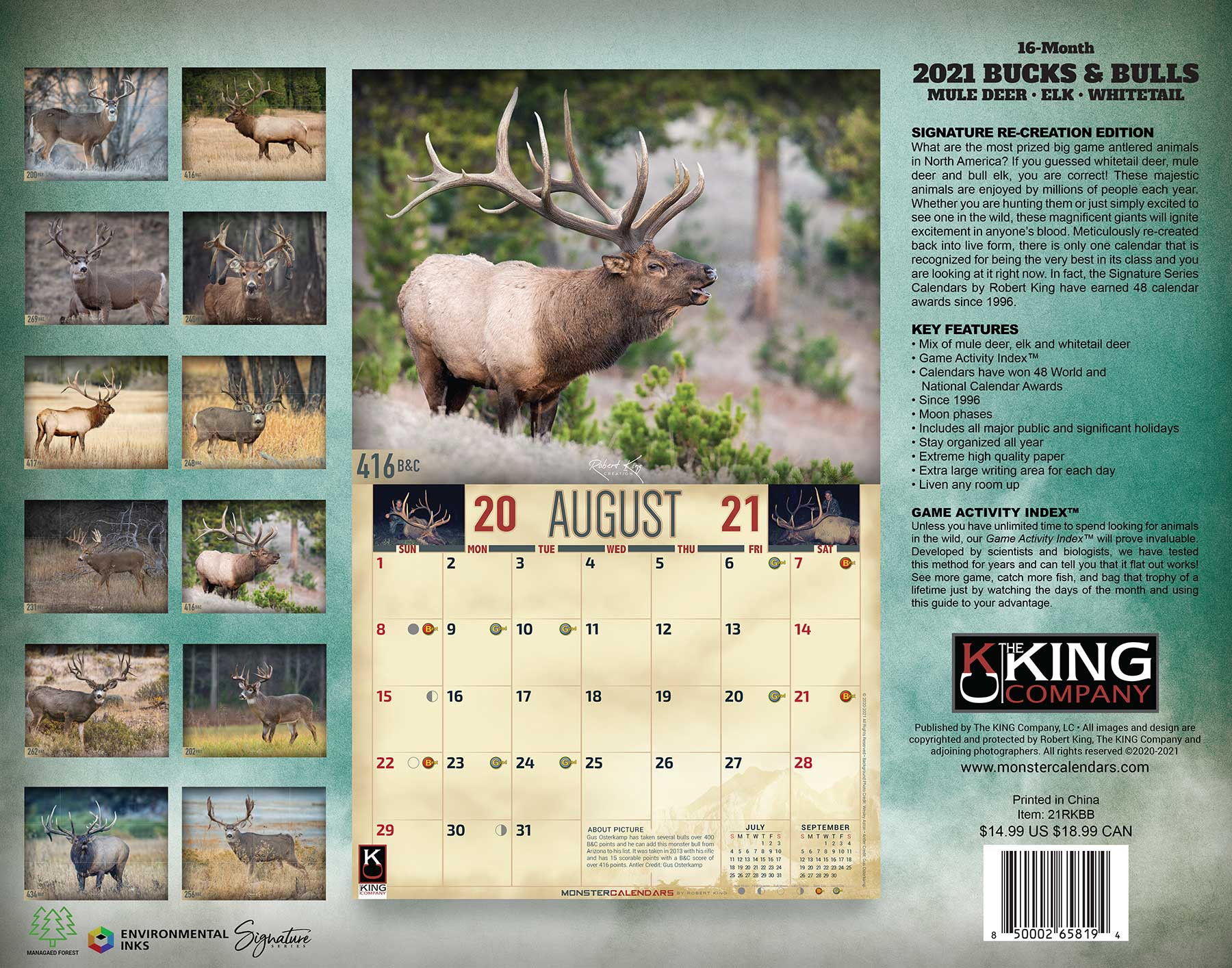 2021 Bucks &amp; Bulls Calendar, 2021 Whitetail Deer Mule Deer-Deer Hunting Calendar 2021